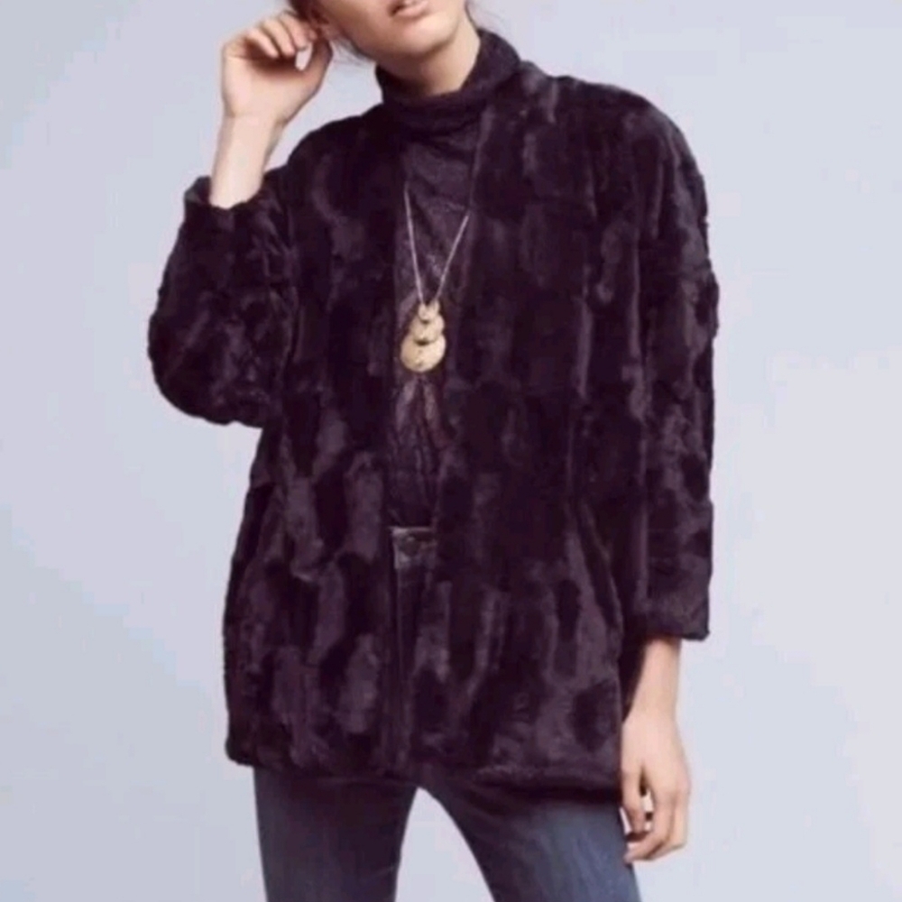 Anthropologie Tiny Editions Midnight Blue Faux‎ Fur Coat Sz S - Picture 2 of 7